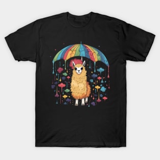 Alpaca Rainy Day With Umbrella T-Shirt